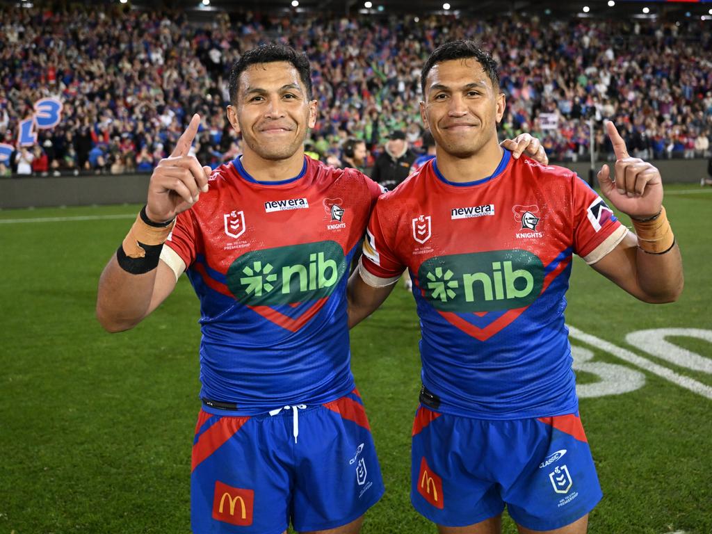 Daniel (right) found himself in uncharted territory, revealing he and twin Jacob Saifiti (left) had never been off-contract before. Picture: NRL Imagery