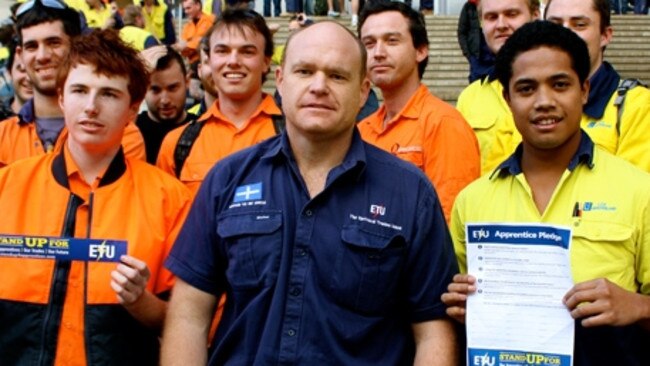 Electrical Trades Union national secretary Allen Hicks, centre.