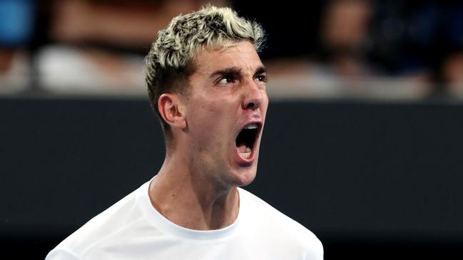 Thanasi Kokkinakis celebrates a point. Picture: Sarah Reed/Getty Images