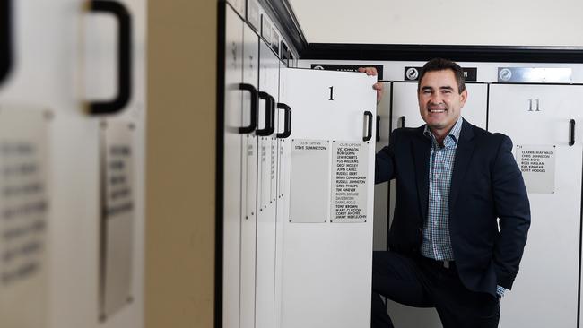 Tim Ginever in Port Adelaide’s changerooms. Picture: Roger Wyman.