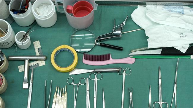 Mortuary instruments at the Victorian Institute of Forensic Medicine. Picture: Supplied