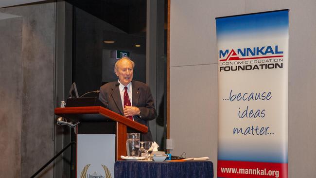 Mr Manners addressing an event of his Mannkal Foundation.