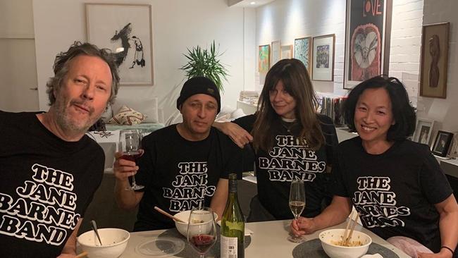 Diesel sporting his Jane Barnes T-shirt with Paul Clarke, Jenny Morris and Jep Lizotte. Picture: Supplied.