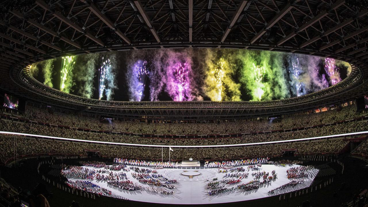 Fireworks light up the sky during the opening ceremony for the Tokyo 2020 Paralympic Games.