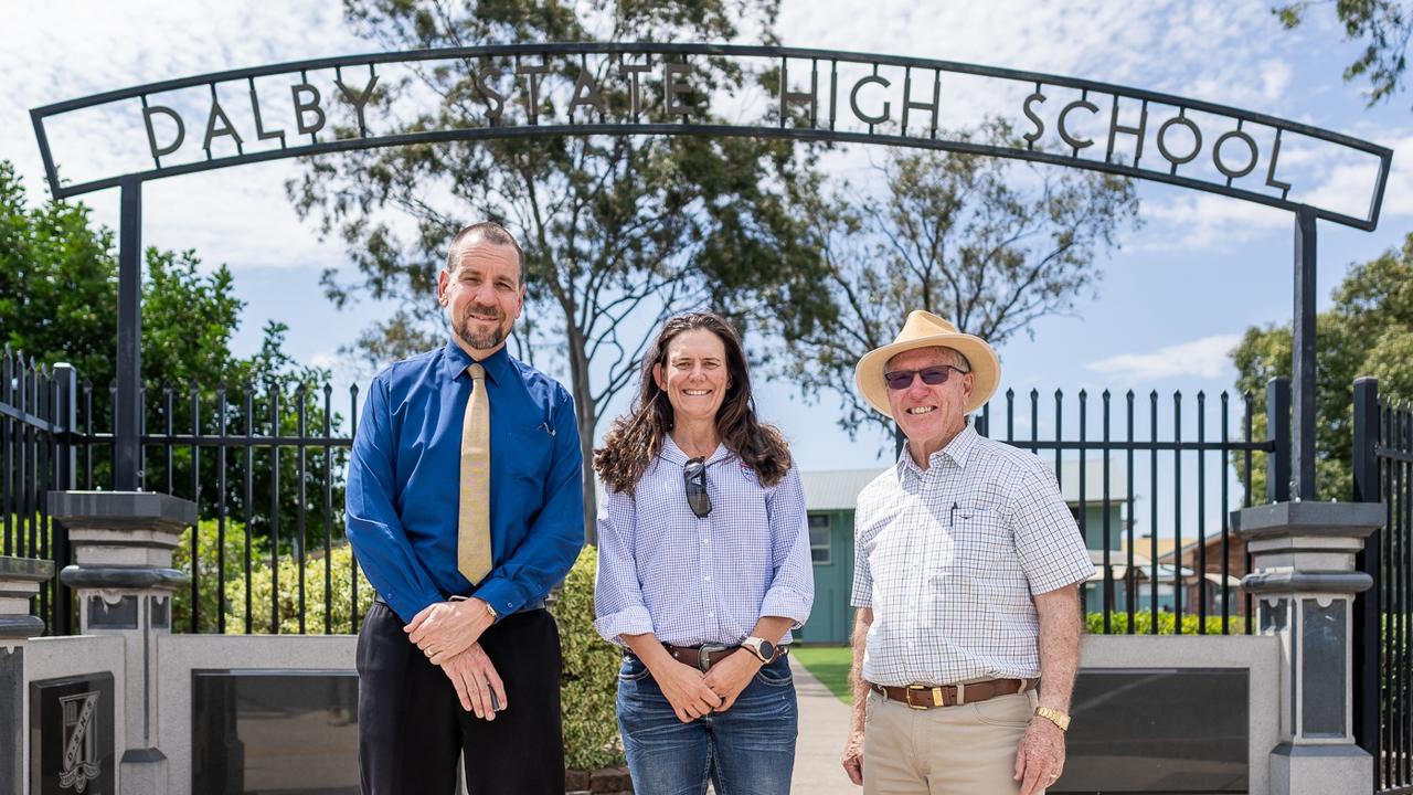 Dalby SHS Principal Dean Russell with the Matt Hughes Foundation's Janene Hughes and Michael Kelly.