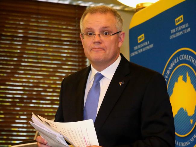 Treasurer Scott Morrison holds a press conference in the Government Party Room at Parliament House, Canberra.