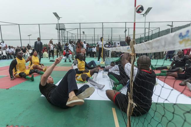 Part of the Nigeria tour included a seated volleyball game with wounded Nigerian army veterans