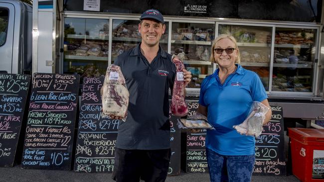 Elliott Slessor and Michelle Slessor from Seafood Direct/Butcher boy meats. Picture: Jerad Williams