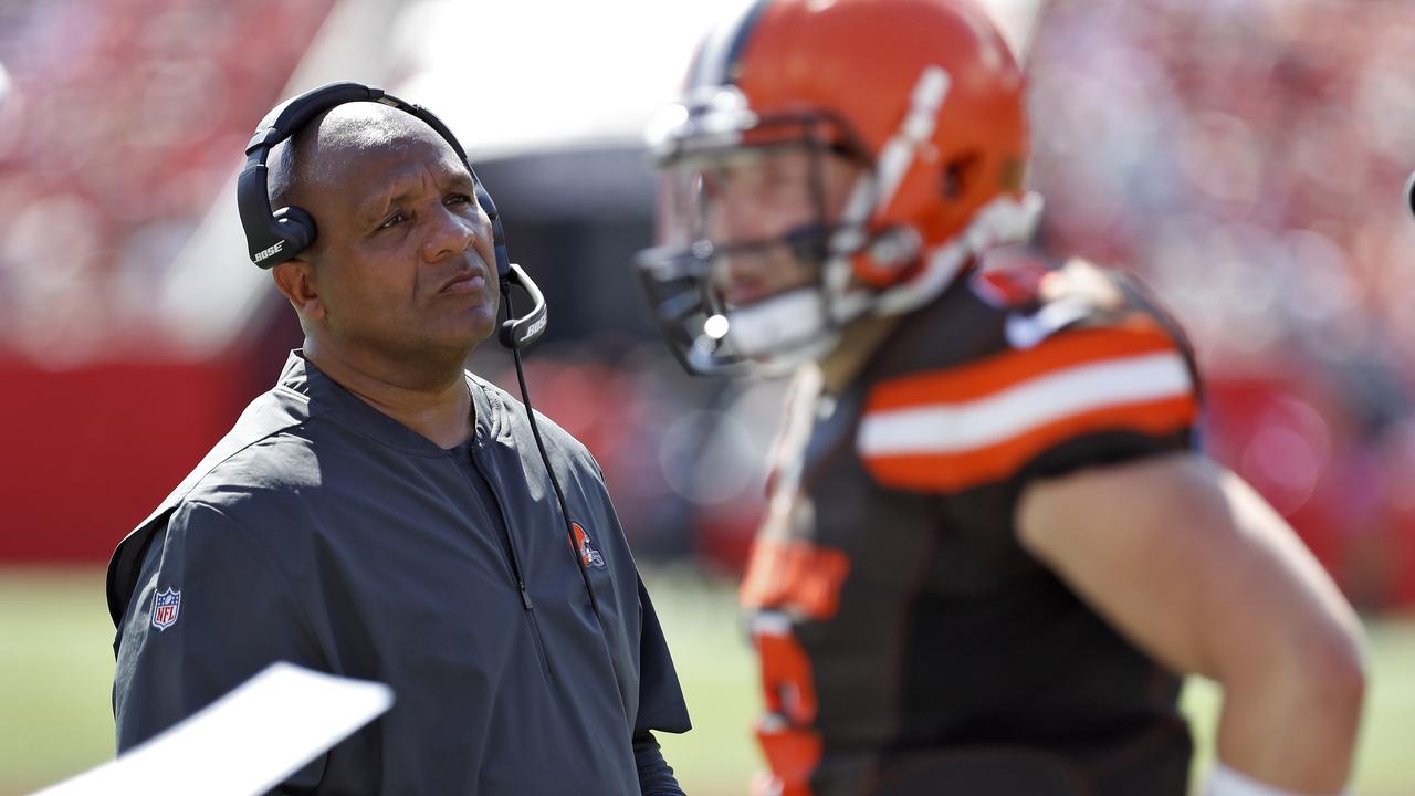 Cleveland Browns head coach Hue Jackson has been sacked. (AP Photo/Mark LoMoglio)