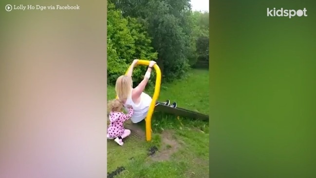 Mum shares hilarious wardrobe malfunction on playground slide