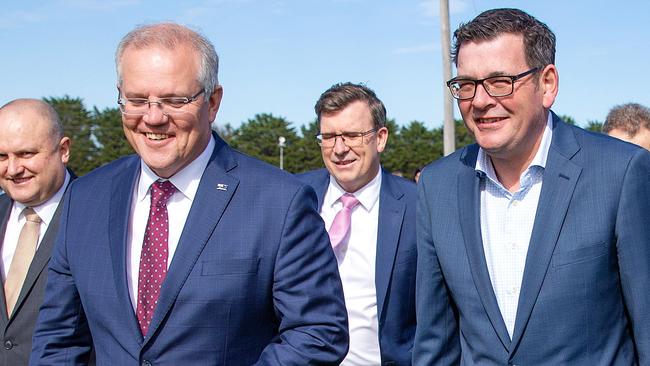 Premier Daniel Andrews with Prime Minister Scott Morrison. Picture: Mark Stewart