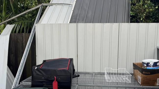 Katie Seymour posted photos of her destroyed shed after what she described as a "mini-twister" hit Coral Cove. The gust was that strong it threw the whipper snipper onto the clothes line.