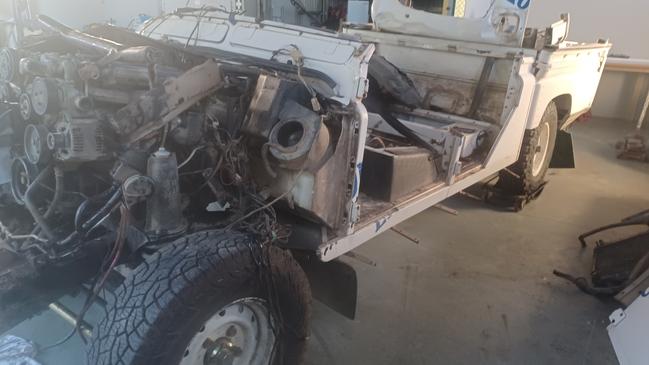 The Defender has been dismantled at a shed near Warragul with assistance from the ‘Fallen 41’ military veterans. Picture: Supplied