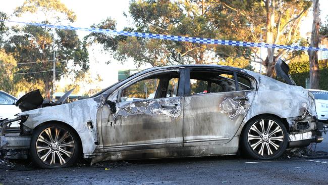 The destroyed car in South Melbourne. Picture: Ian Currie