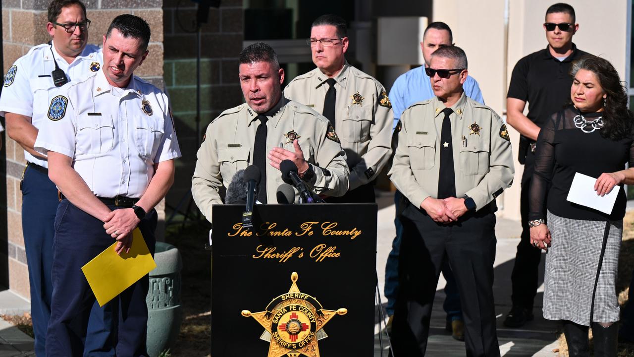 Santa Fe County Sheriff Adan Mendoza (C) speaks during a press conference at the Santa Fe County Sheriff's Office to provide an update on the investigation into the deaths of actor Gene Hackman and his wife Betsy Arakawa. Picture: Getty Images)