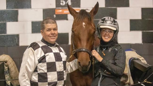 Grant (left) and Trista Dixon are hoping to get Leap To Fame onto a Melbourne-bound flight this week. Picture: Dan Costello