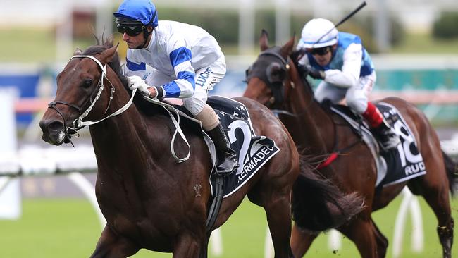 SYDNEY, AUSTRALIA - APRIL 06: Glen Boss rides Kermadec to win race 9, The Doncaster Mile, during Sydney Racing at Royal Randwick Racecourse on April 6, 2015 in Sydney, Australia. (Photo by Anthony Johnson/Getty Images)