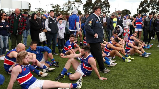 Keilor coach Mick McGuane after Sunday’s grand final loss. Picture: Mark Dadswell