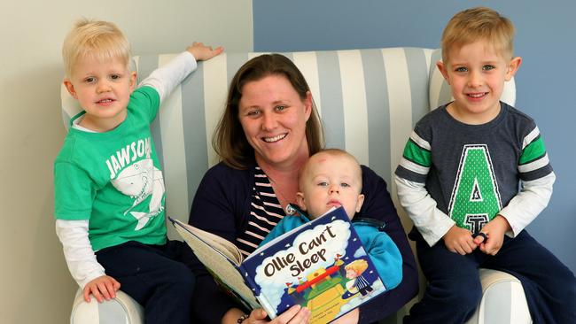 Riverstone mother of three and first time children's book author Martina Voorwinden at home with her three boys, just as her book Ollie Can't Sleep is about to hit the book shelves. Boys L-R: Michael 3, Jonathan 1 and Daniel 4. Photo: Adam Ward