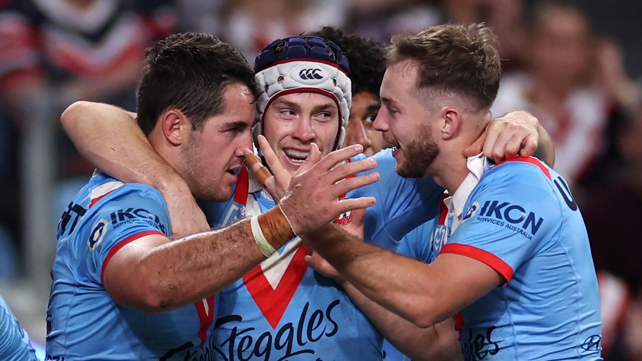 Luke Keary (centre) won two premierships with the Roosters. (Photo by Cameron Spencer/Getty Images)