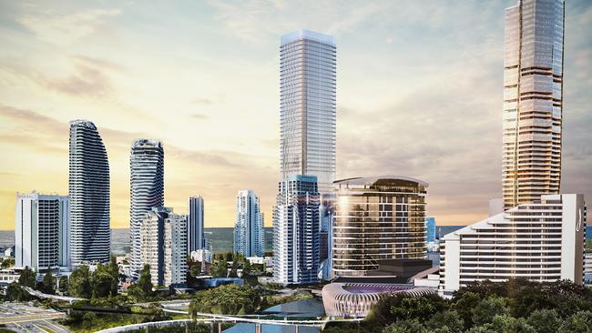 An artist's impression of the new tower and Broadbeach in the background. Picture: The Star Entertainment Group.