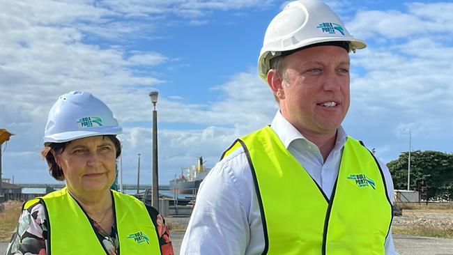 Mackay MP Julieanne Gilbert and Deputy Premier Steven Miles in Mackay on June 2, 2023. Mr Miles promised a ‘fair settlement’ for property owners affected by Pioneer-Burdekin. Picture: Zoe Devenport