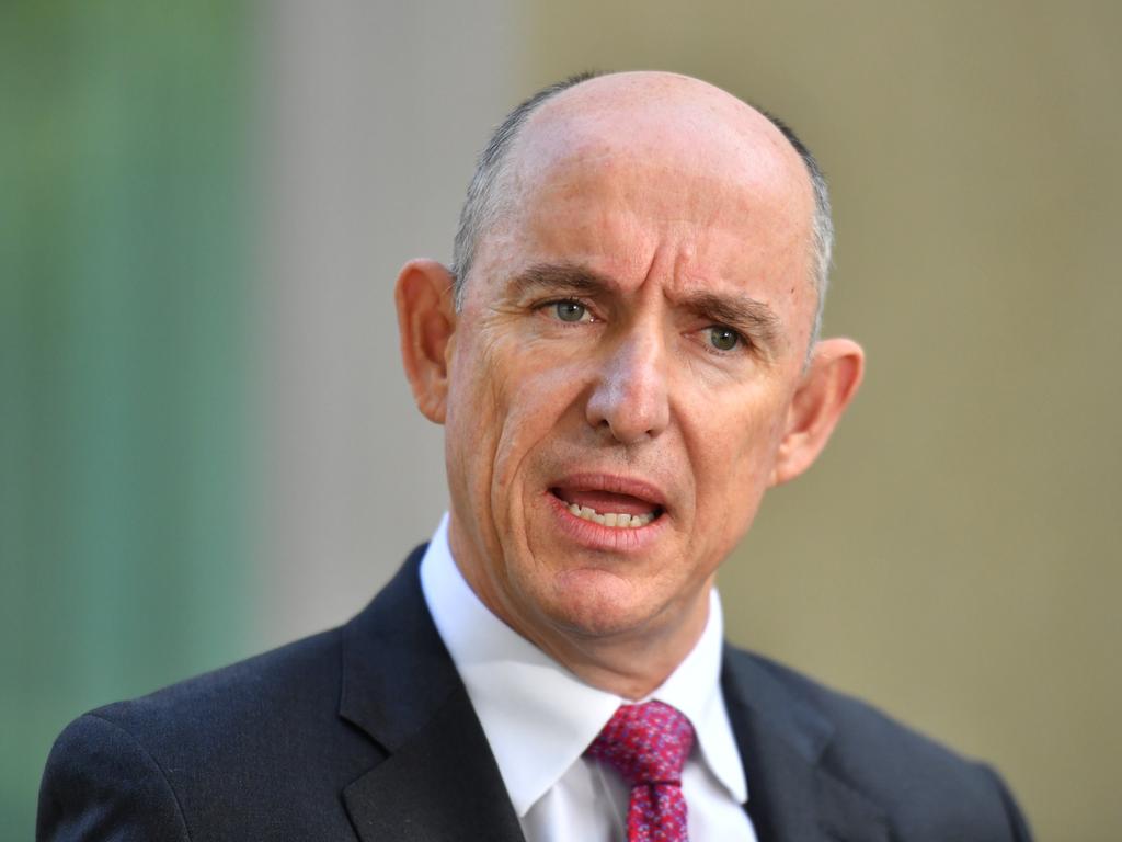 Minister for Government Services Stuart Robert at a press conference at Parliament House in Canberra. Picture: Mick Tsikas/AAP