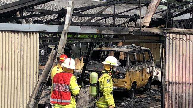 Vintage cars were destroyed in a Northern Beaches Factory fire. Picture: Jim O'Rourke