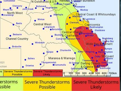 Warwick and the Granite Belt are in the firing line of potentially dangerous storm conditions on Friday afternoon.