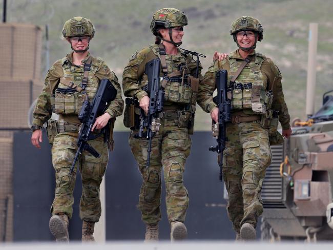 Female “Diggers” Lance Corporal Linda Keefe, 44, Corporal Moira Walker, 27, AND Private Chloe Hunt, 20. Picture: Gary Ramage