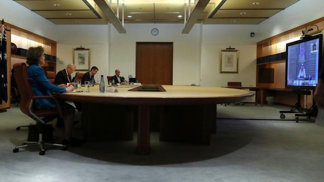 Scott Morrison takes part in the G20 conference from Canberra. Picture: Gary Ramage