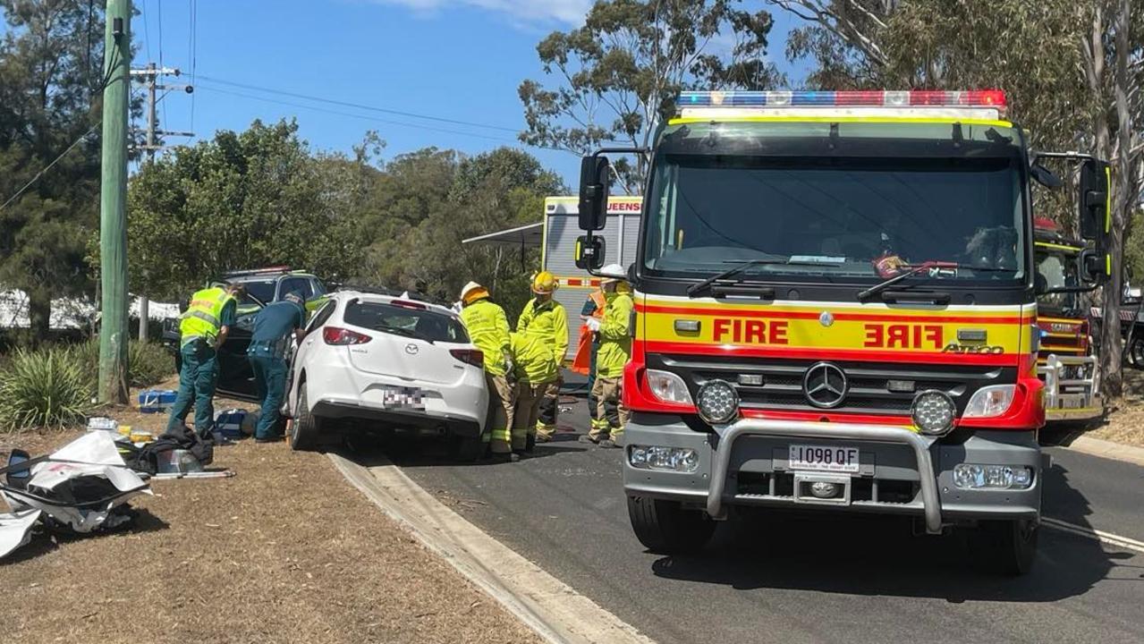 Emergency services at the scene of a crash on Greenwattle St in Wilsonton Heights. Picture: Michael Nolan