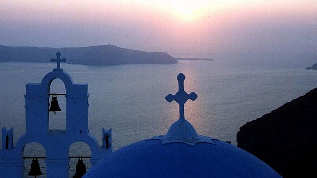  Undated. Sunset on island of Santorini. Greece. Greek Islands. Travel. 