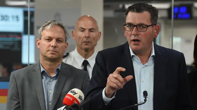 Daniel Andrews and Health Officer Brett Sutton are adamant they will “follow the numbers” Picture: Tony Gough