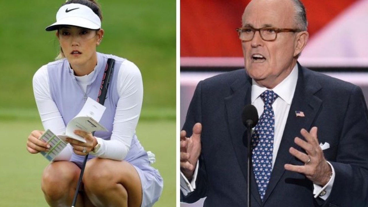 Michelle Wie West on the green and Rudy Giuliani. Photo: Getty, AFP.