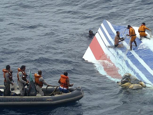 Black box found...Brazilian Navy sailors recover debris from the missing Air France Jet flight 447 that disappeared in 2009 over the Atlantic Ocean, killing all 228 passengers. Picture: AP