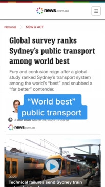 Outrage as Sydney public transport ranked 'best' in world