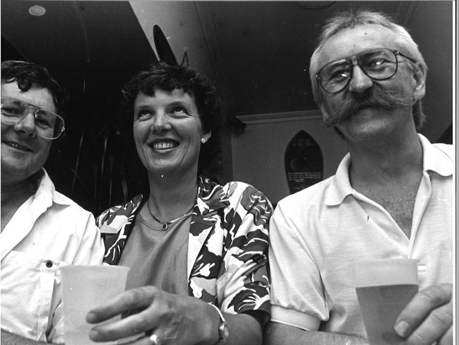 NYE celebrations in 1989 at the Geelong Yacht Club. From left John Garner, Helen Garner and Adam Krizmanie. Picture: Nicole Brennan