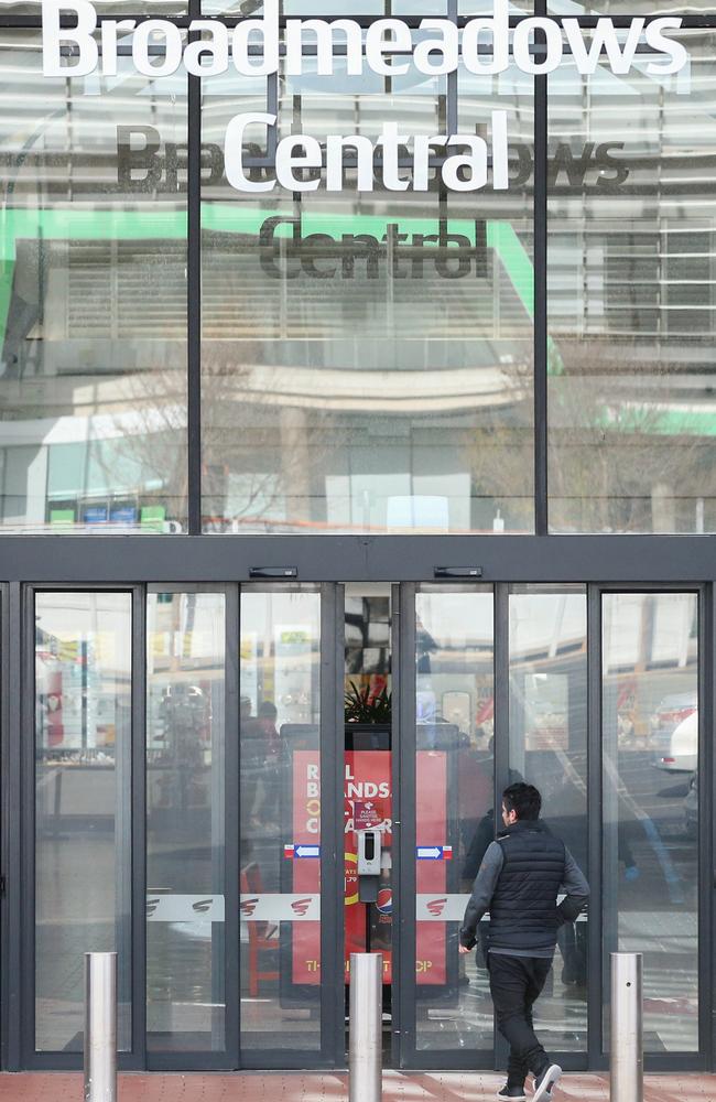 A man enters the Broadmeadows Central shopping centre. Shopping for food is one of only four reasons people are allowed to leave their homes in the lockdown suburbs. Picture: Getty