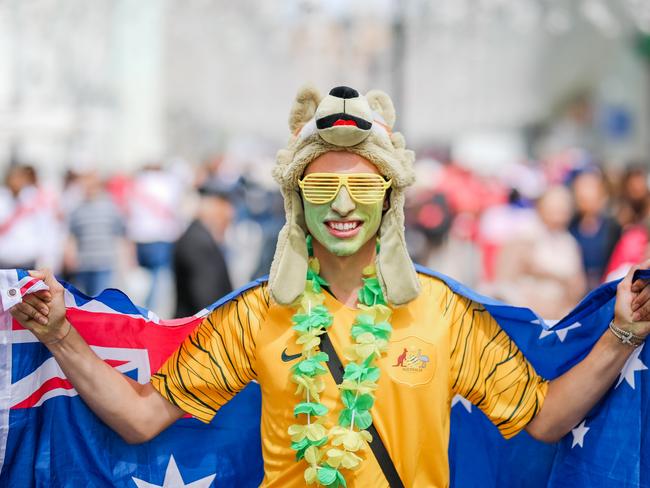 Diehard Socceroo fan Leo Zampogna from Perth in Moscow for the opening match. Photo by Salty Dingo