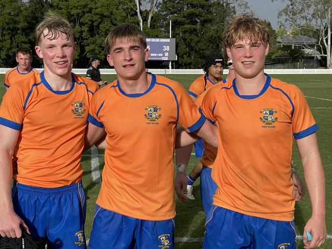 Seb Gardiner, middle, with teammates after the match.