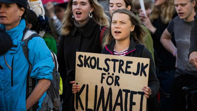 Swedish climate activist Greta Thunberg marches during a 'Fridays for Future' movement protest in Stockholm, Sweden. Picture: Jonathan Nackstrand/AFP