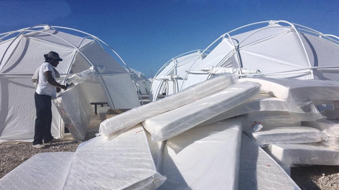 Mattresses and tents set up for attendees of the Fyre Festival in April in the Bahamas. Picture: AP