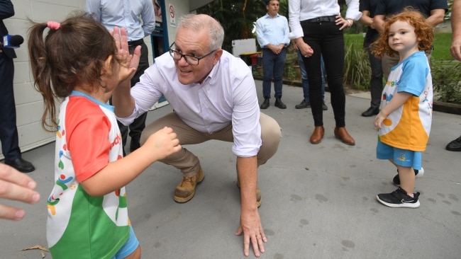 Prime Minister Scott Morrison visits flood-ravaged Brisbane. Picture: Getty Images