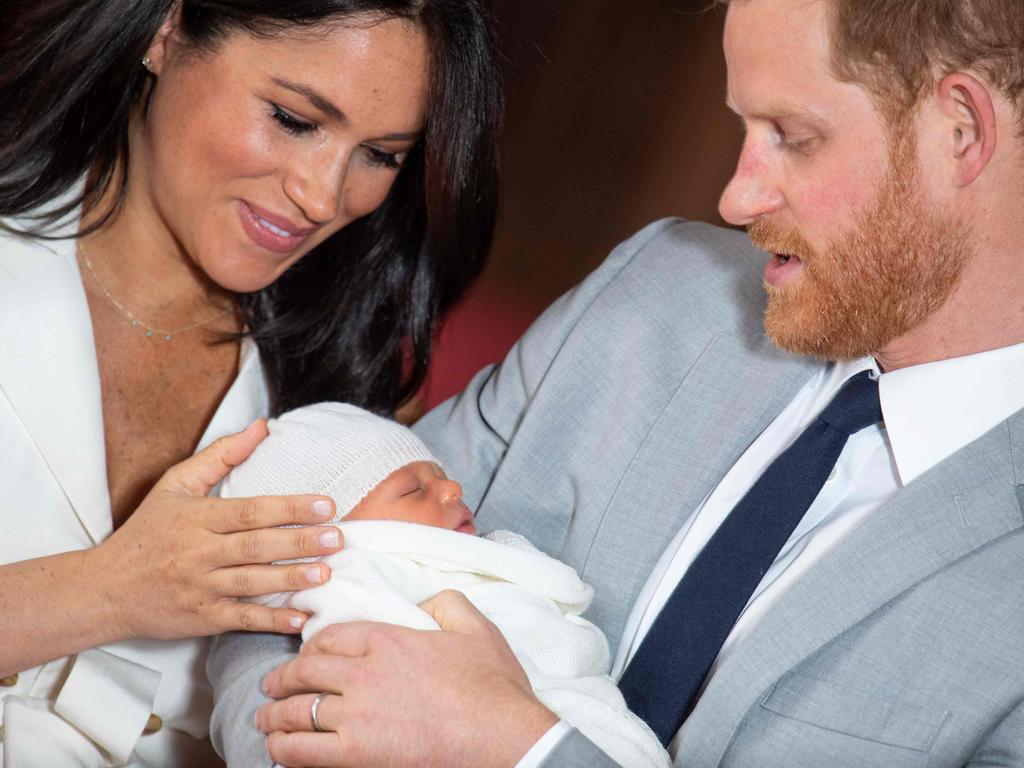 Britain's Prince Harry, Duke of Sussex, and his wife Meghan, Duchess of Sussex, pose for a photo with their newborn baby son, Archie Harrison Mountbatten-Windsor. Picture: AFP