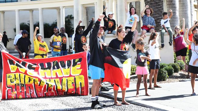 Protesters on the Gold Coast during the Commonwealth Games. Picture: Nigel Hallett.