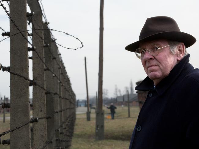 Richard Rampton (Tom Wilkinson) outside Auschwitz. Picture: Supplied