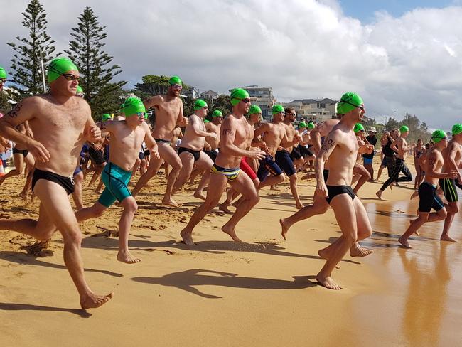 Swimmers enter the water for Terrigal Surf Lifesaving Club's annual Ocean Swim. Picture: Terrigal Surf Lifesaving Club Facebook Page