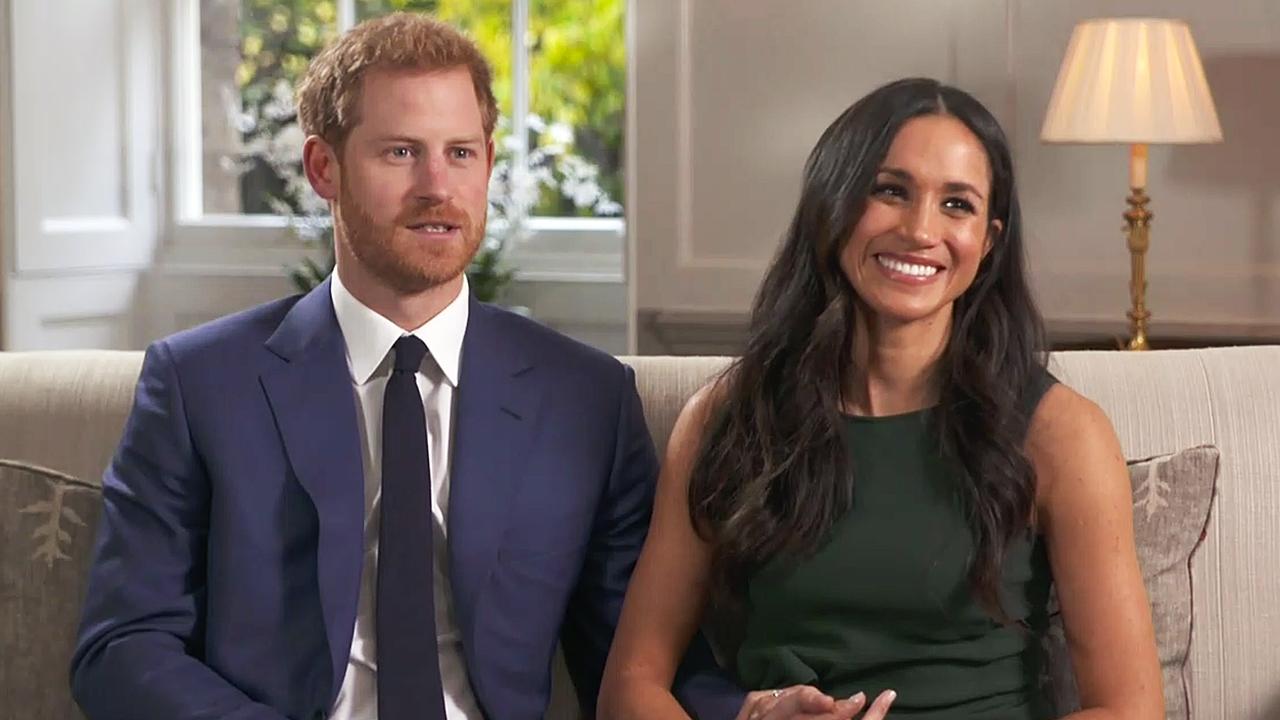 Harry and Meghan during their engagement interview with the BBC.