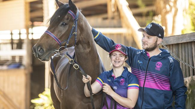 Jockey Stephanie Lacy and trainer Corey Geran. Picture: Nev Madsen